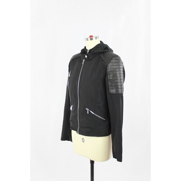 DANIER Dakota Black Polyester Quilted Leather Hooded Biker Jacket, Size XS - Picture 4 of 14